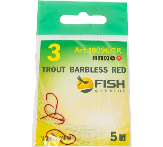 Крючок FISHCRYSTAL FS TROUT с большим ухом, без бородки, №3, red, 5 шт 10096/1R-03F 1
