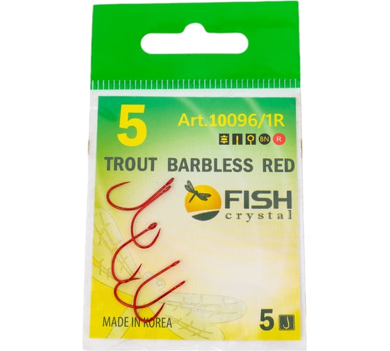 Крючок FISHCRYSTAL FS TROUT с большим ухом, без бородки, №5, red, 5 шт 10096/1R-05F