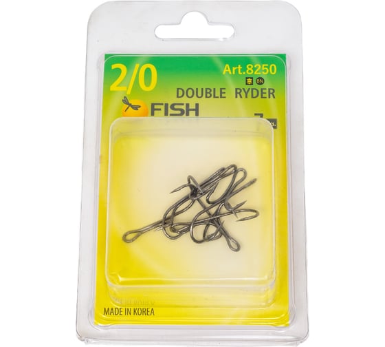 Двойной разноуровневый крючок FISHCRYSTAL Живцовый, непаяный, №2/0, покрытие BN, 7 шт 8250-2/0F