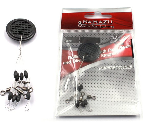 Стопор с вертлюгом Namazu ROLLING SWIVEL PEARL BEADS AND OLIVE RUBBER STOPPER размер M, 4 шт N-FT-RSOM 1