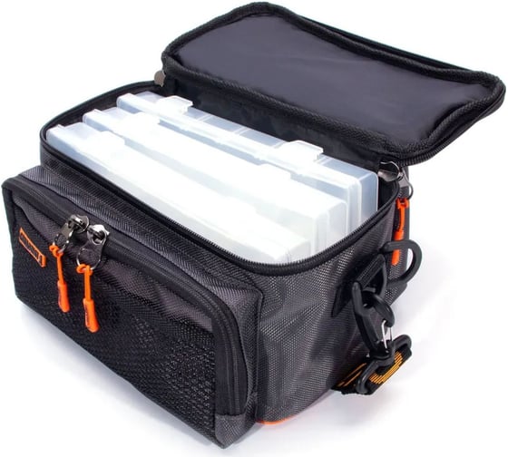 Сумка рыболовная Sling Lure Bag M, 26x14x22 см, цв. серый + 3 коробки Luno 18 Следопыт PF-BBK-05