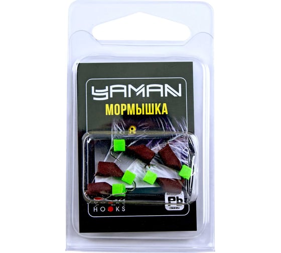 Мормышка безнасадочная Yaman "Гвоздекубик", матовый шоколад, d-4 мм, вес 1,2 г, ядро кубик зеленый, 5 шт Я-МР2700 1