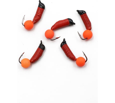 Мормышка вольфрамовая безнасадочная Yaman Ручейник №3, d-1.5 мм, L-8.5 мм, вес 0.45 г, флуоресцентный красный шар Я-МР2087