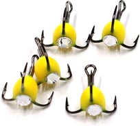 Крючок-тройник Yaman с камнем, размер 12 (INT), цвет флуоресцентный желтый, 5 шт Я-ТК12ФЖ