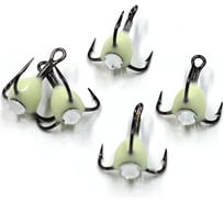 Крючок-тройник Yaman с камнем, размер 14 (INT), цвет светонакопительный, 5 шт Я-ТК14СН