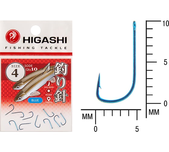 Крючок HIGASHI Sode ringed #4 Blue 04073