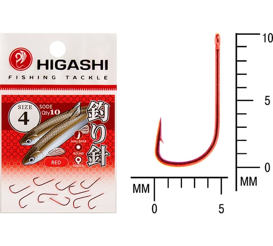 Крючок HIGASHI Sode ringed #4 Red 04075 1