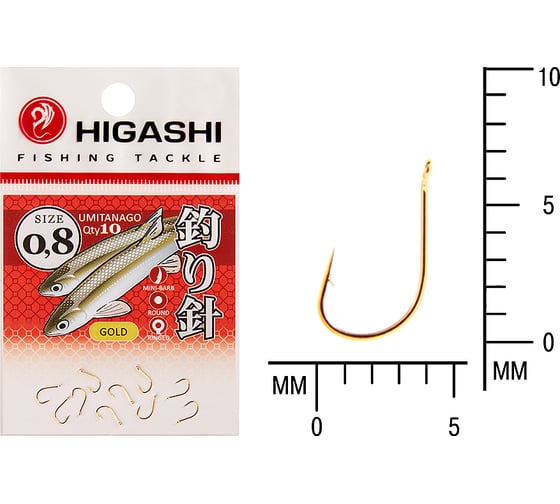 Крючок HIGASHI Umitanago ringed #0,8 Gold 03685