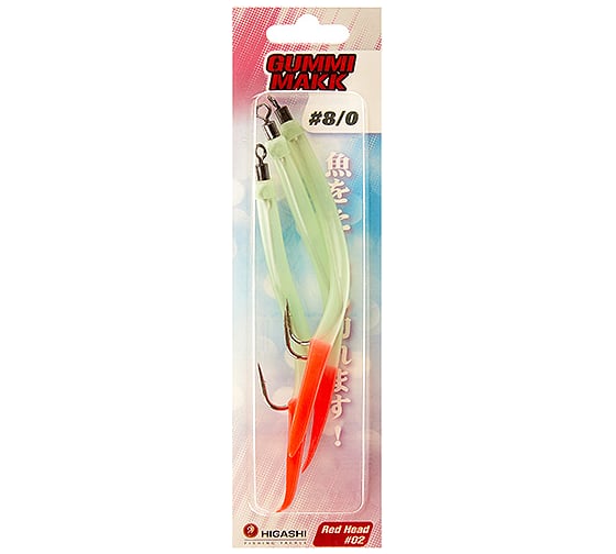 Крючок оснащенный кембриком HIGASHI Gummi Makk #8/0 (set-3pcs), #02 Red Head 00632_927 1