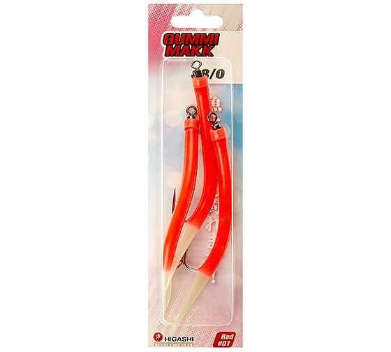 Крючок оснащенный кембриком HIGASHI Gummi Makk #8/0 (set-3pcs), #01 Red 00632_422 1