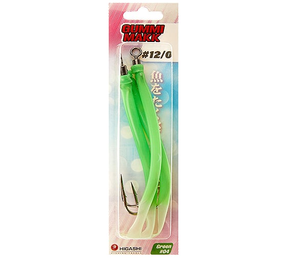 Крючок оснащенный кембриком HIGASHI Gummi Makk #12/0 (set-3pcs), #04 Green 00634_3031