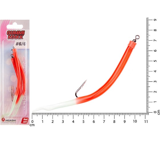 Крючок оснащенный кембриком HIGASHI Gummi Makk #6/0 (set-3pcs), #01 Red 05264_4217 1