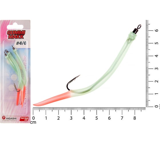 Крючок оснащенный кембриком HIGASHI Gummi Makk #4/0 (set-3pcs), #02 Red Head 05265_4224