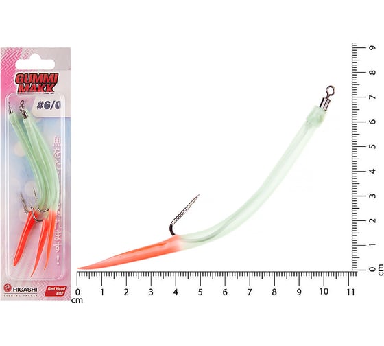 Крючок оснащенный кембриком HIGASHI Gummi Makk #6/0 (set-3pcs), #02 Red Head 05264_4218 1