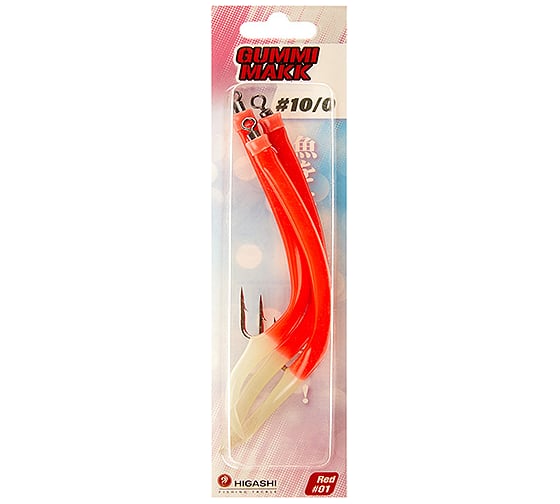 Крючок оснащенный кембриком HIGASHI Gummi Makk #10/0 (set-3pcs), #01 Red 00633_432 1