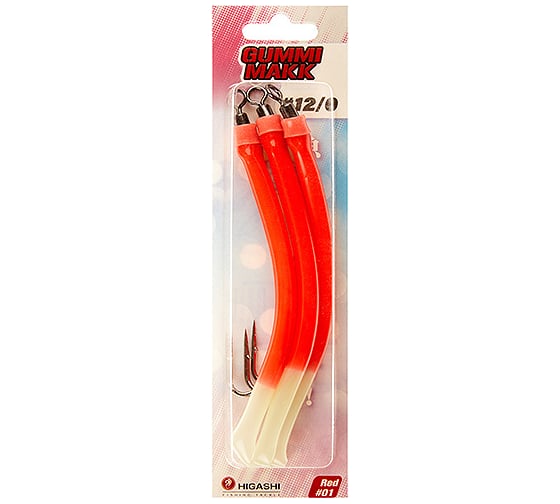 Крючок оснащенный кембриком HIGASHI Gummi Makk #12/0 (set-3pcs), #01 Red 00634_2445