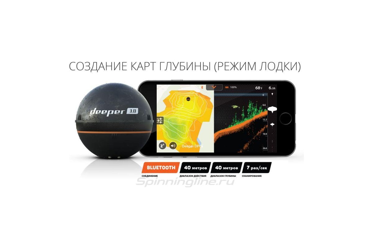 Беспроводной эхолот Deeper Smart Fishfinder 3.0 DP0H10S10 - выгодная цена,  отзывы, характеристики, 1 видео, фото - купить в Москве и РФ