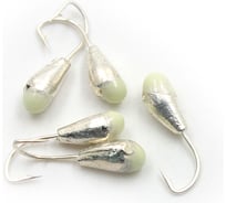 Мормышка Yaman капля с отверстием, цвет SILVER PLATED, с фосф. пяткой, d 5, вес 0.9 г, 5 шт Я-МР0152