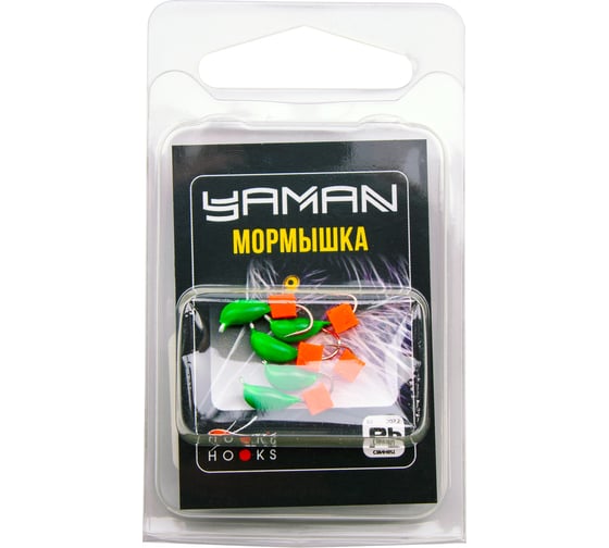 Мормышка безнасадочная Yaman Банан зеленый, d-3 мм, вес 0.5 г, ядреный кубик красный, 5 шт Я-МР2601 1
