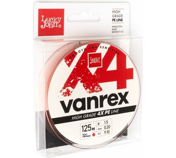 Плетеная леска LUCKY JOHN Vanrex х4 BRAID Fluo Orange 125/020 LJ4113-020