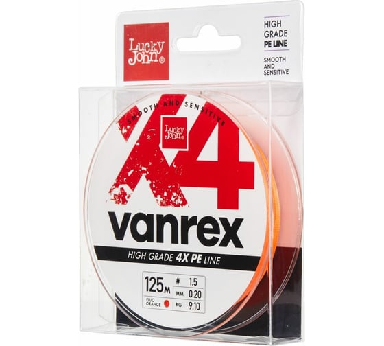 Плетеная леска LUCKY JOHN Vanrex х4 BRAID Fluo Orange 125/020 LJ4113-020