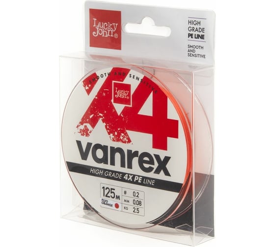 Плетеная леска LUCKY JOHN Vanrex х4 BRAID Fluo Orange 125/008 LJ4113-008