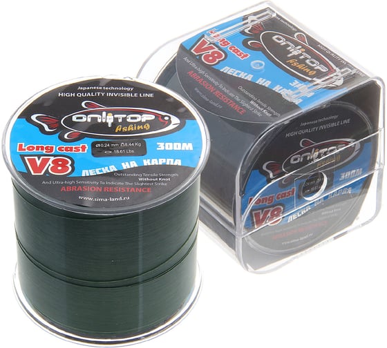 Капроновая леска ONLITOP V8 на карпа, темно-зеленая d=0.24 мм, 300 м, 8.44 кг 132376 1