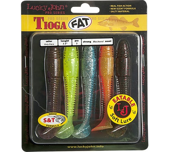 Съедобные искусственные виброхвосты LUCKY JOHN LJ Pro Series TIOGA FAT 3.9in, цвет MIX1, 5шт. 140146-MIX1
