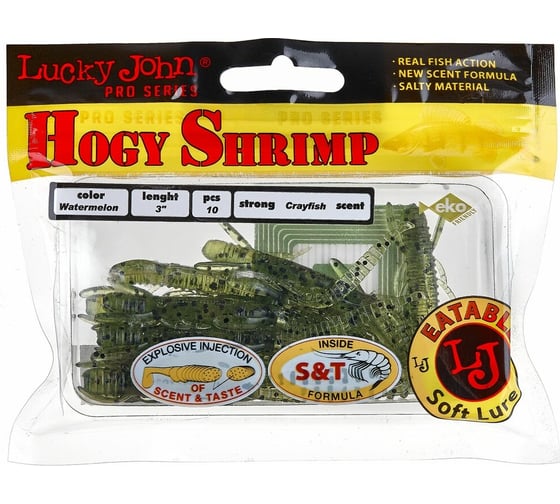 Съедобные искусственные виброхвосты LUCKY JOHN LJ Pro Series HOGY SHRIMP 3.0in, цвет PA01, 10шт. 140140-PA01