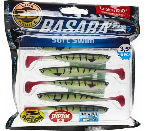 Виброхвосты LUCKY JOHN LJ 3D Series BASARA SOFT SWIM 3.5in, цвет PG10, 6шт. 140403-PG10