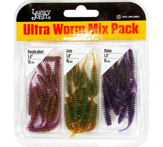Слаги съедобные искусственные Lucky John LJ Pro Series ULTRAWORM 1,4in, (03.50)/MIX1, 45шт. 140192-MIX1