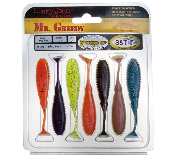 Съедобные искусственные виброхвосты LUCKY JOHN LJ Pro Series MISTER GREEDY 3.0in, цвет MIX1, 7шт. 140115-MIX1 1