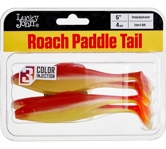 Съедобные искусственные виброхвосты LUCKY JOHN LJ Pro Series ROACH PADDLE TAIL 5.0in, цвет G08, 4шт. 140181-G08