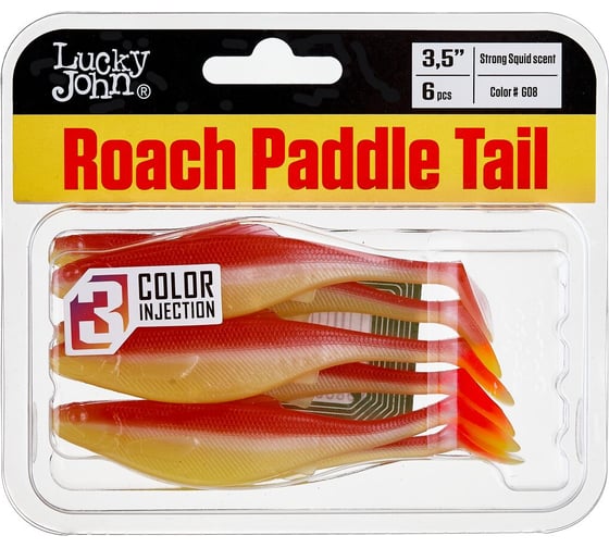Съедобные искусственные виброхвосты LUCKY JOHN LJ Pro Series ROACH PADDLE TAIL 3.5in, цвет G08, 6шт. 140180-G08