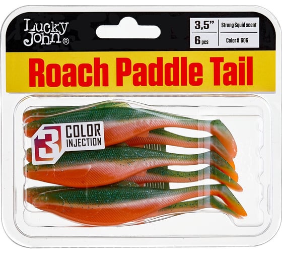 Съедобные искусственные виброхвосты LUCKY JOHN LJ Pro Series ROACH PADDLE TAIL 3.5in, цвет G06, 6шт. 140180-G06