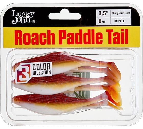 Съедобные искусственные виброхвосты LUCKY JOHN LJ Pro Series ROACH PADDLE TAIL 3.5in, цвет G01, 6шт. 140180-G01