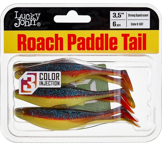 Съедобные искусственные виброхвосты LUCKY JOHN LJ Pro Series ROACH PADDLE TAIL 3.5in, цвет G07, 6шт. 140180-G07