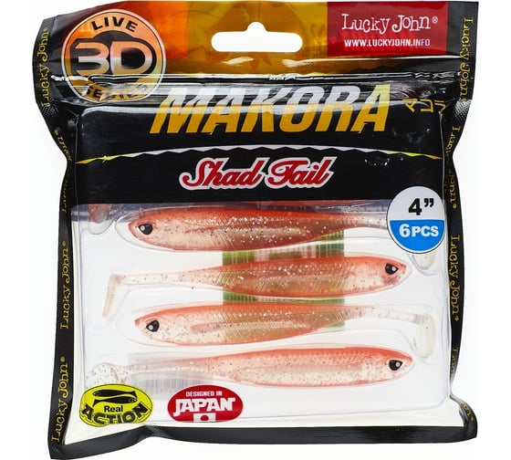 Виброхвосты LUCKY JOHN LJ 3D Series MAKORA SHAD TAIL 4.0in, цвет 007, 6шт. 140408-007