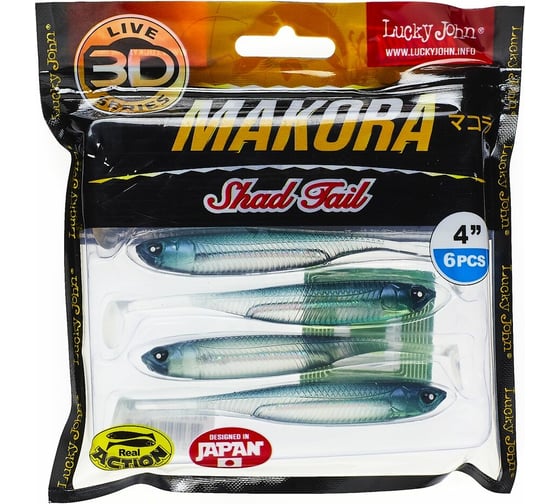 Виброхвосты LUCKY JOHN LJ 3D Series MAKORA SHAD TAIL 4.0in, цвет 001, 6шт. 140408-001