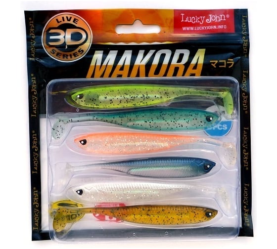 Виброхвосты LUCKY JOHN LJ 3D Series MAKORA SHAD TAIL 4.0in MIX1, 6шт. 140408-MIX1