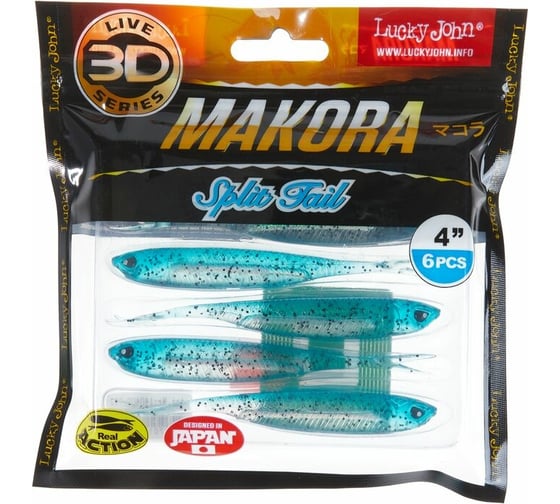 Виброхвосты LUCKY JOHN LJ 3D Series MAKORA SPLIT TAIL 4.0in, цвет 002, 6шт. 140409-002