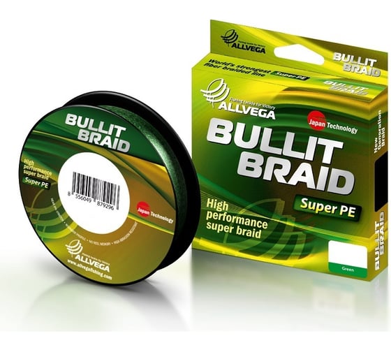 Плетёный шнур ALLVEGA Bullit Braid 135м, тёмно-зелёный, 0.24мм, 16.5кг BB135GR24 1