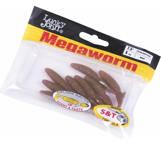 Съедобные искусственные виброхвосты LUCKY JOHN LJ Pro Series MEGAWORM 2,5in, цвет S14, 8шт. 140189-S14