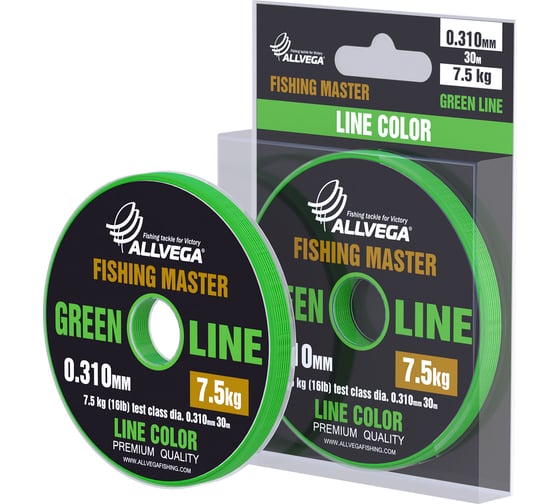 Монофильная леска ALLVEGA Fishing Master, 30 м, 0.310 мм, 7.5 кг, зеленая FMGL30310