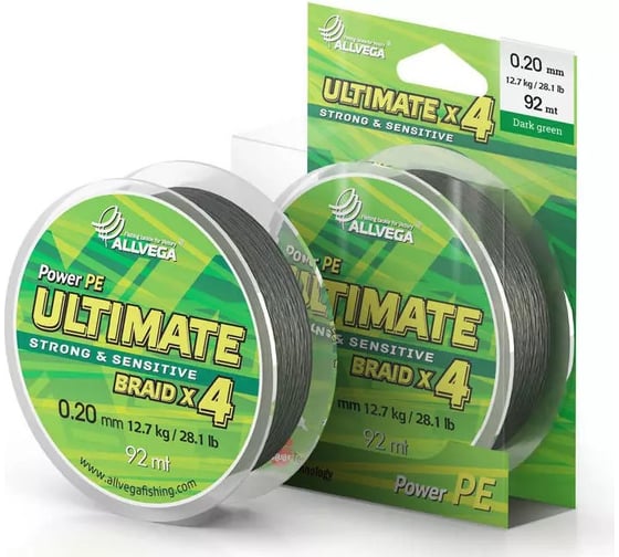 Плетеный шнур ALLVEGA Ultimate, 92 м, темно-зеленый, 0.20 мм, 12.7 кг U92DGR020 1