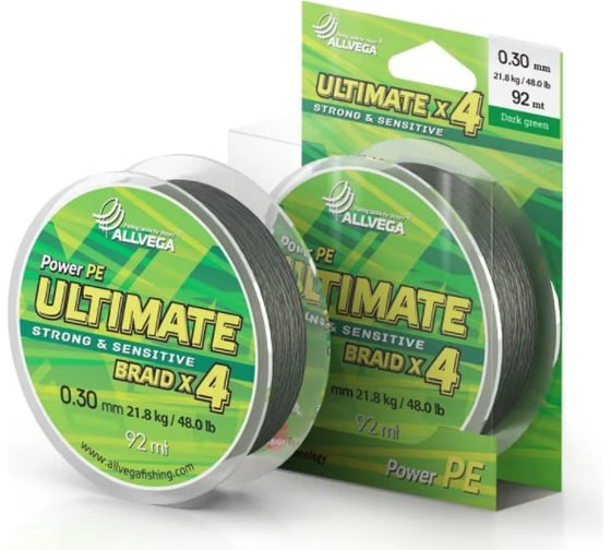 Плетеный шнур ALLVEGA Ultimate, 92 м, темно-зеленый, 0.30 мм, 21.8 кг U92DGR030
