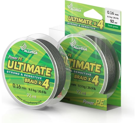 Плетеный шнур ALLVEGA Ultimate, 92 м, темно-зеленый, 0.16 мм, 9.5 кг U92DGR016