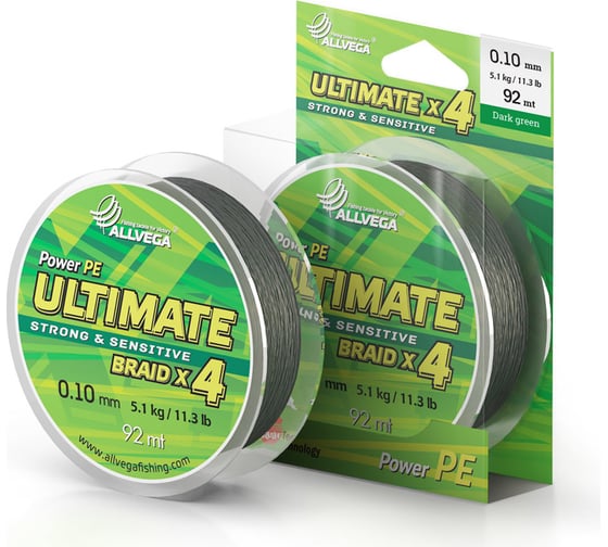 Плетеный шнур ALLVEGA Ultimate, 92 м, темно-зеленый, 0.10 мм, 5.1 кг U92DGR010