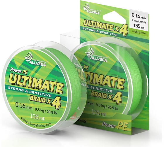 Плетеный шнур ALLVEGA Ultimate, 135 м, светло-зеленый, 0.16 мм, 9.5 кг U135LGR016 1