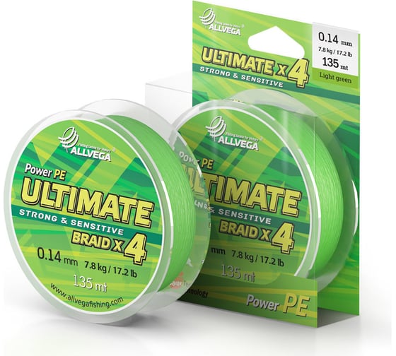 Плетеный шнур ALLVEGA Ultimate, 135 м, светло-зеленый, 0.14 мм, 7.8 кг U135LGR014 1